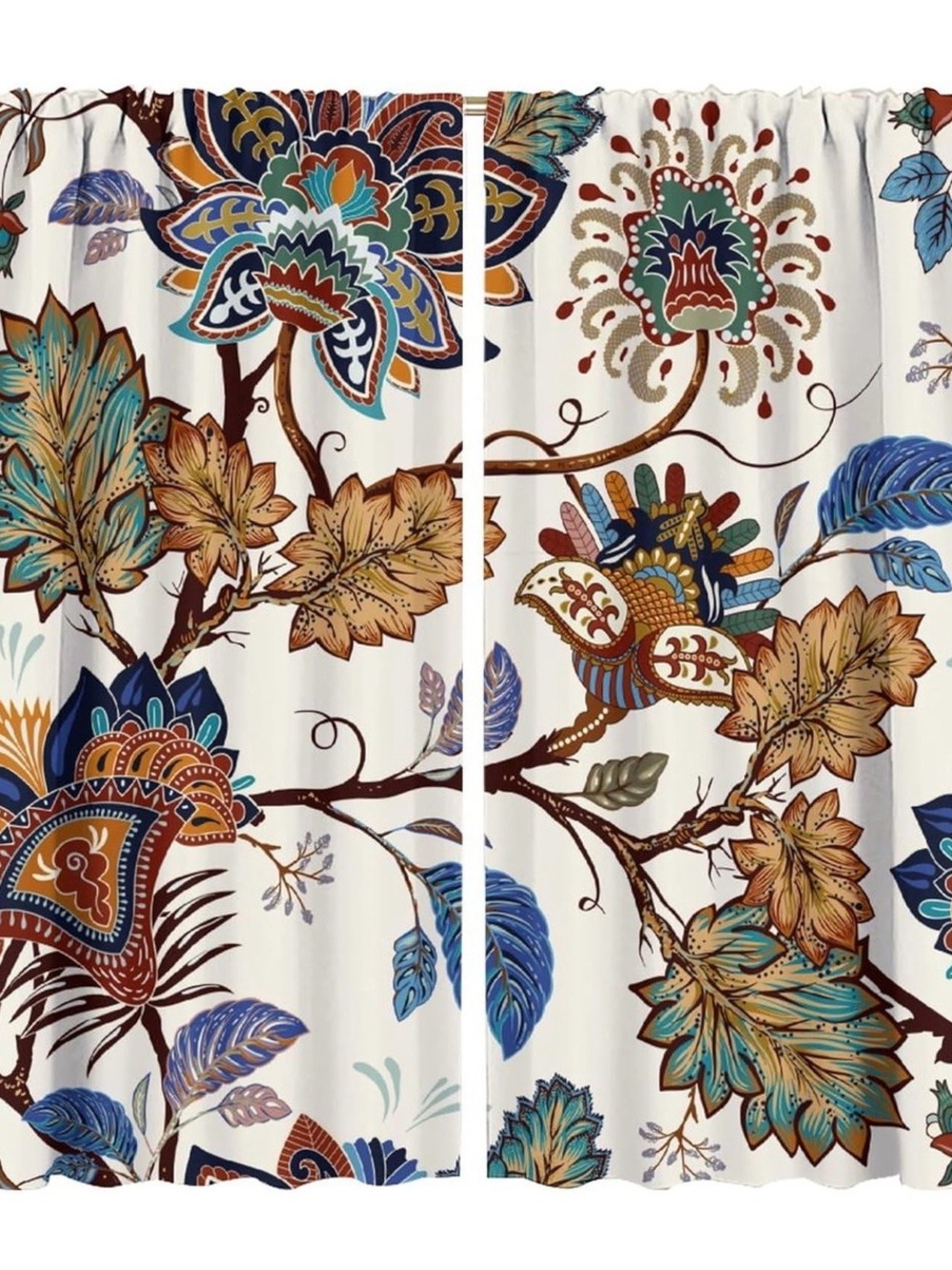 Boho Floral Curtain Panel in Teal, Navy & Rust
